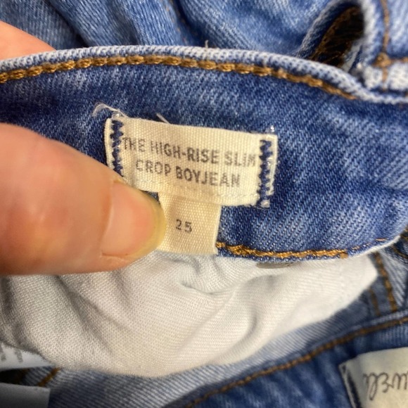 MADEWELL High Rise Slim Crop Boyfriend Jeans 25 Raw Hem Denim Cotton Blend Blue - Picture 5 of 5